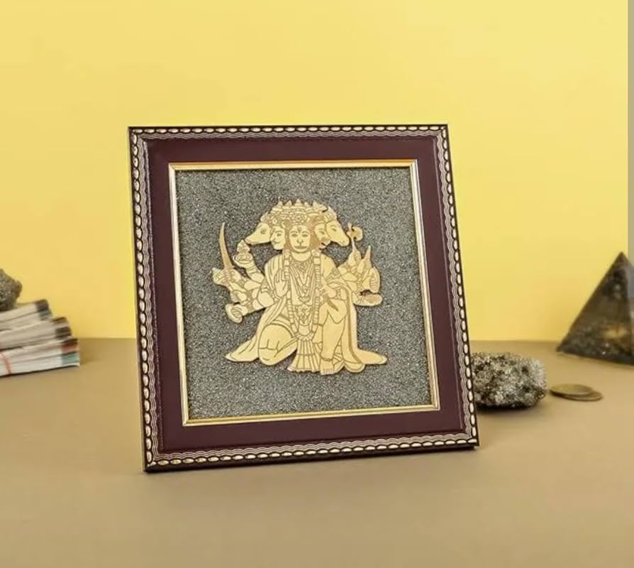 Panchamukhi Hanuman Ji Raw Pyrite Frame for Strength & Protection