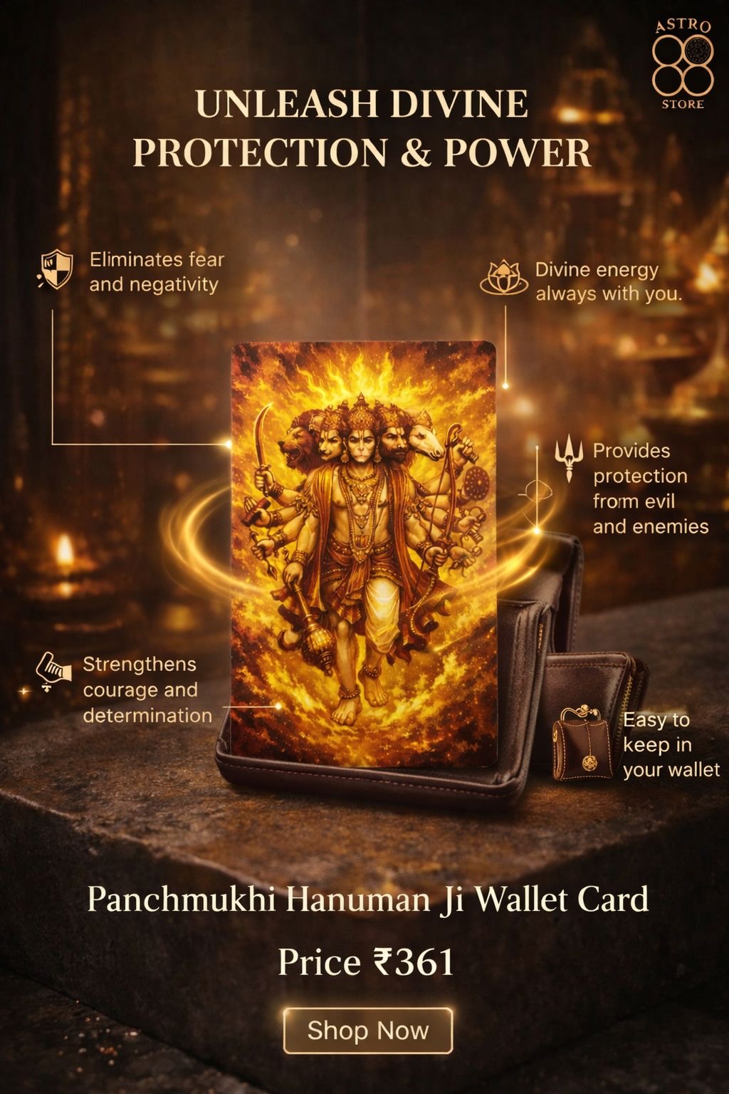 Panchamukhi Hanuman Ji Wallet Card - Divine Protection, Always With You.
