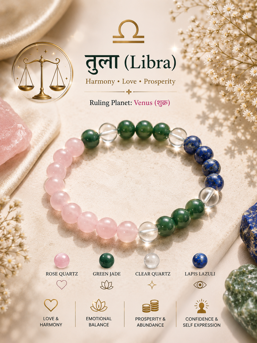 Libra (तुला) Rashi Bracelet | Harmony, Love &amp; Prosperity Crystal Bracelet
