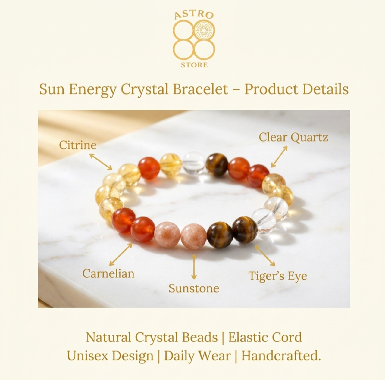 For Birth Numbers 1, 10, 19 & 28 of any month - Sun Leadership Bracelet (For Confidence • Leadership • Recognition • Career Growth)