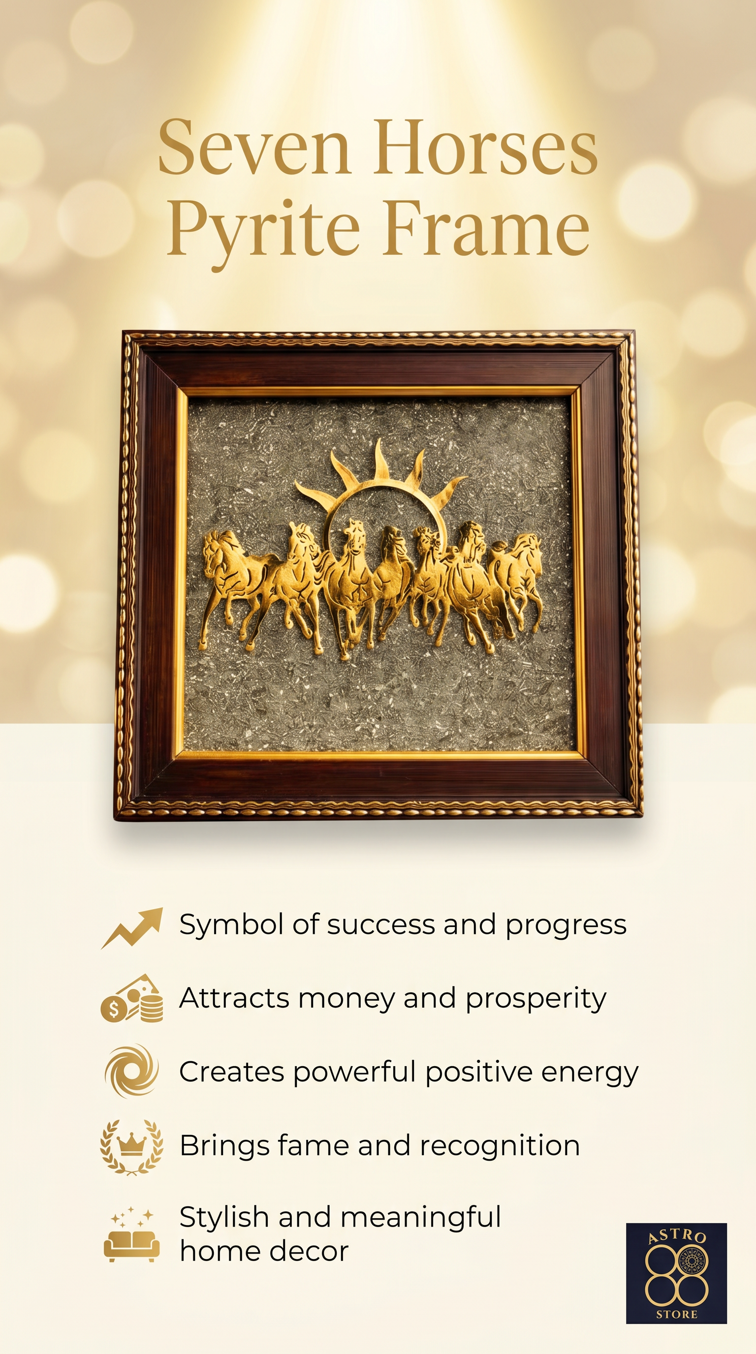 7 Horses on Raw Pyrite Frame - Money Attraction | Dhan Akarshan