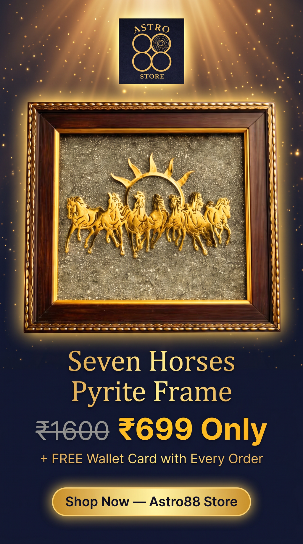 7 Horses on Raw Pyrite Frame - Money Attraction | Dhan Akarshan