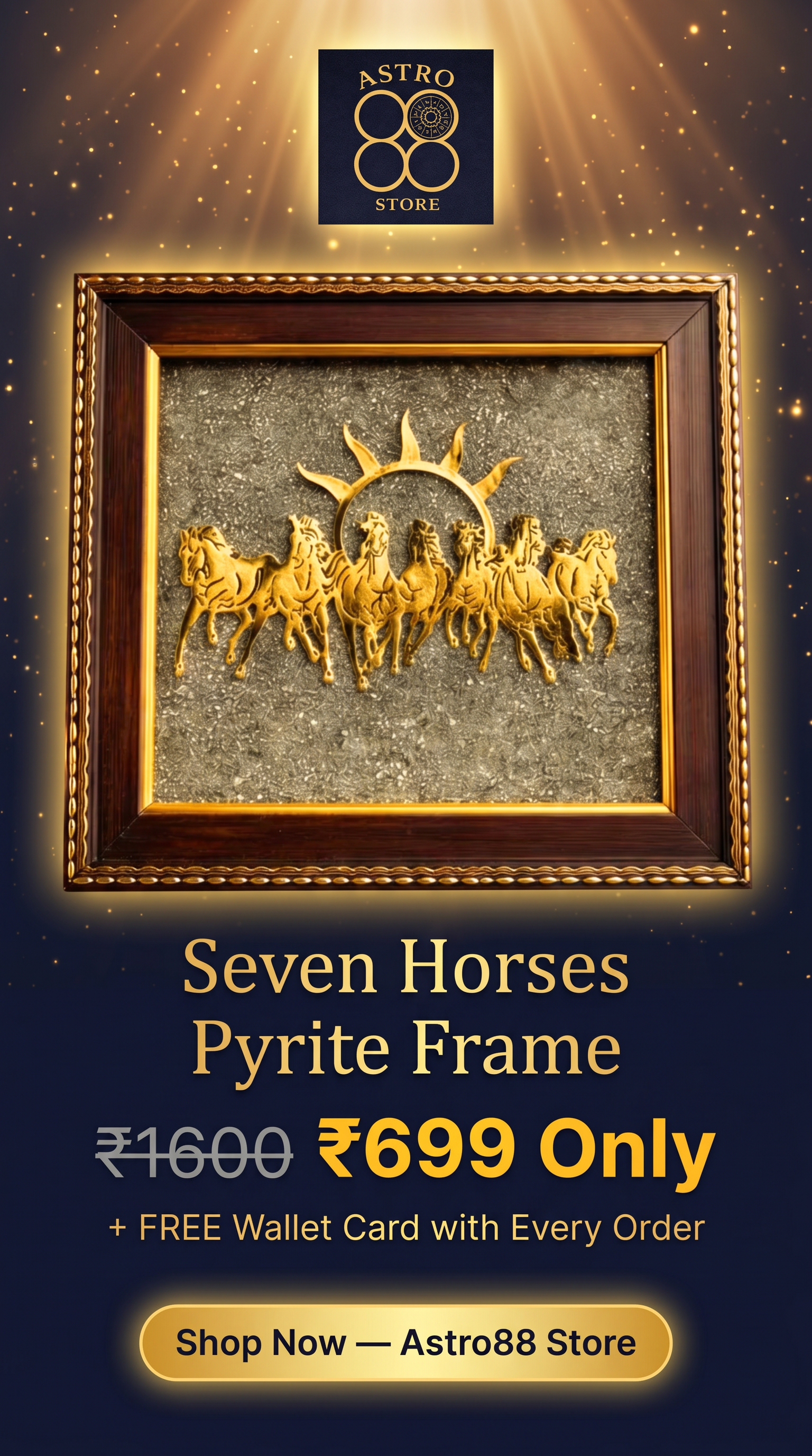 7 Horses on Raw Pyrite Frame - Money Attraction | Dhan Akarshan